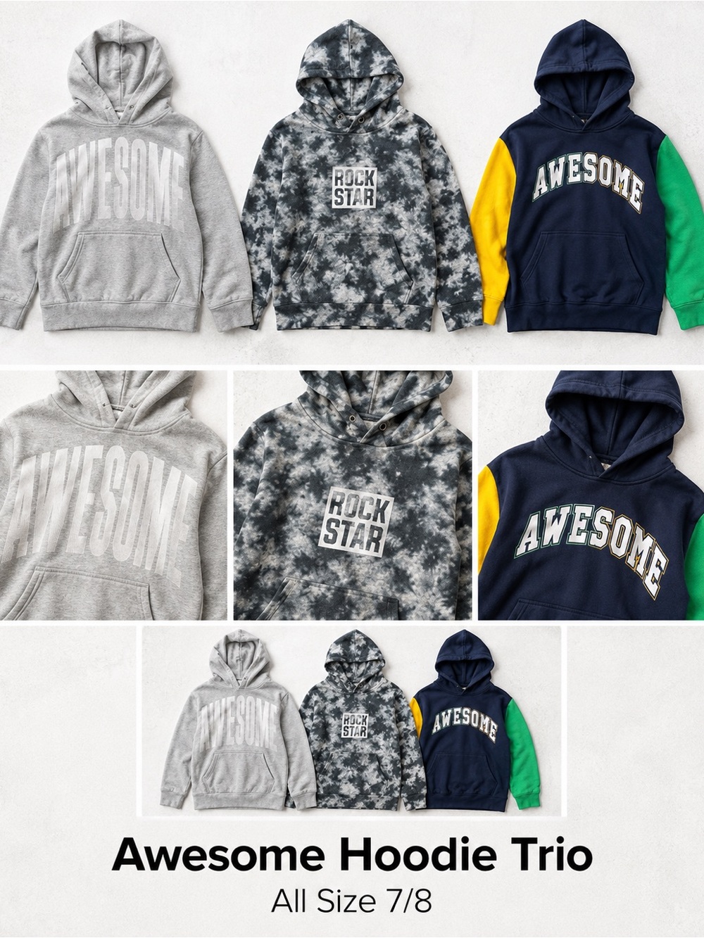 Boys Hoodie Bundle Size 7/8 Kidpik + Jumping Beans Softest Fleece 3-Pack